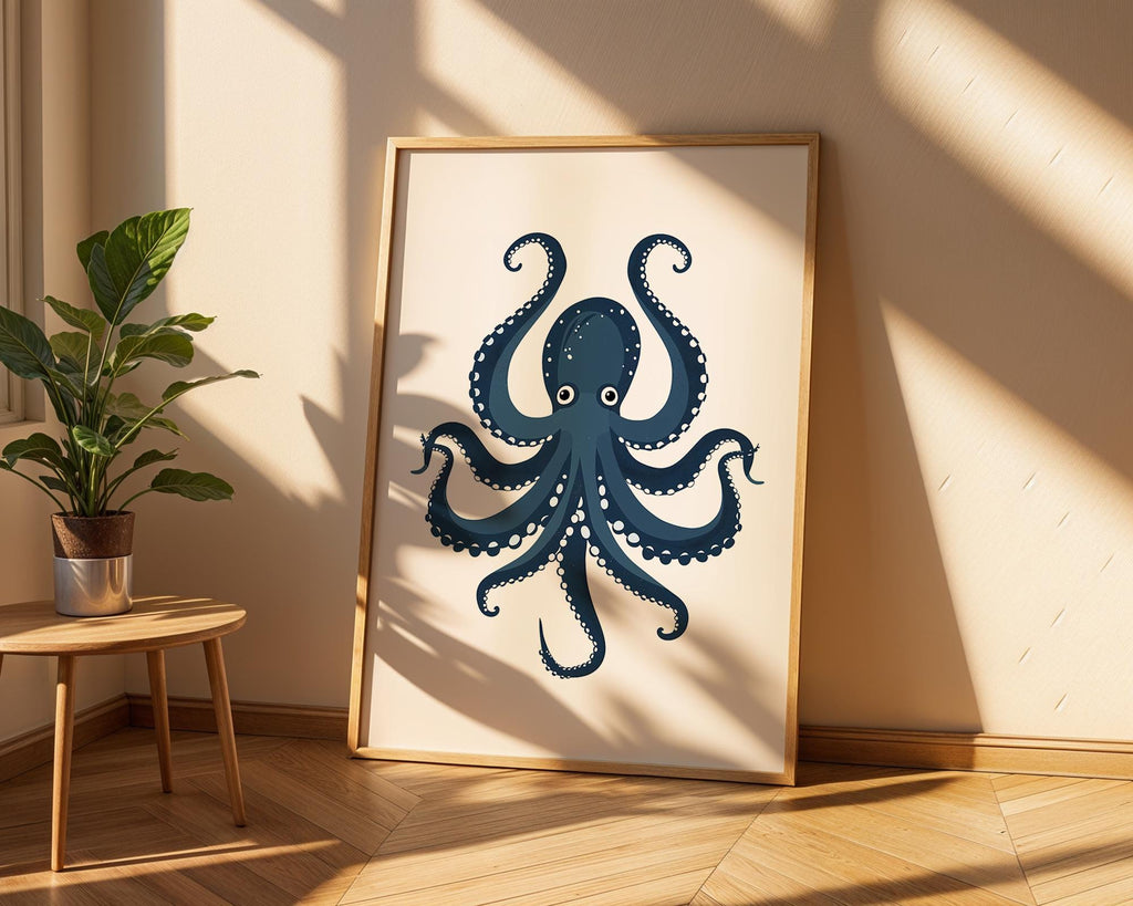 Blue Octopus Print, Quirky Nautical Wall Art wall art print, modern home decor, unframed artwork by Nomad & Nest