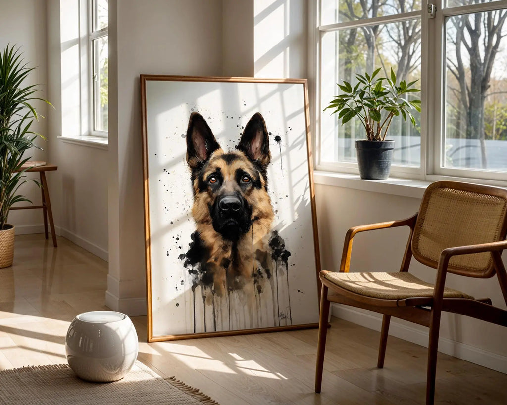 German Shepherd Watercolour Print | Loyal Dog Portrait Wall Art wall art print, modern home decor, unframed artwork by Nomad & Nest