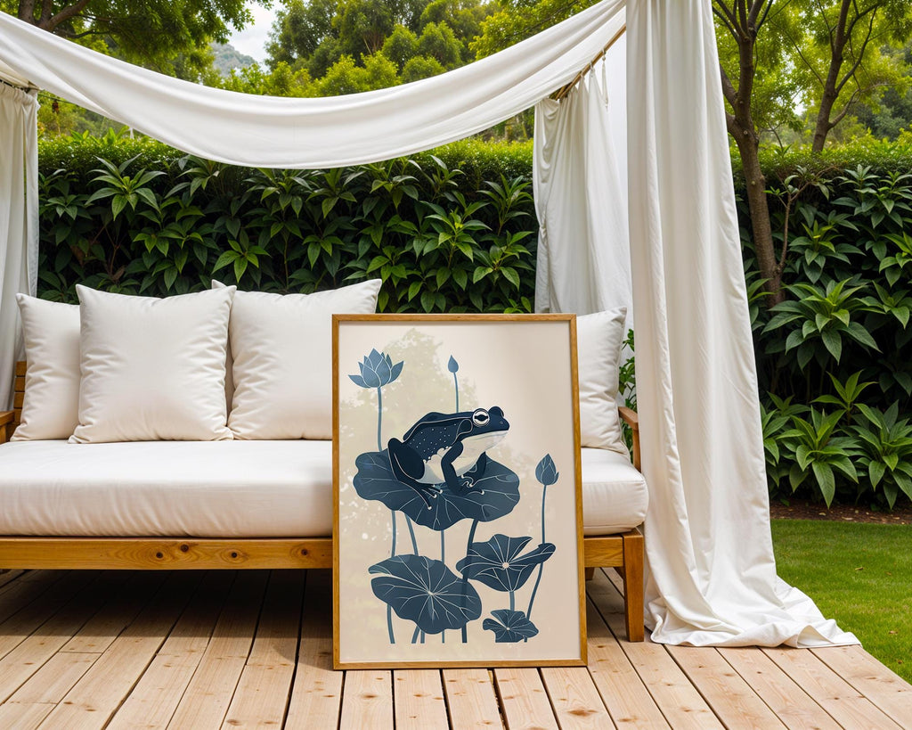 Frog on Lily Pad Art Print, Botanical Nature Decor wall art print, modern home decor, unframed artwork by Nomad & Nest