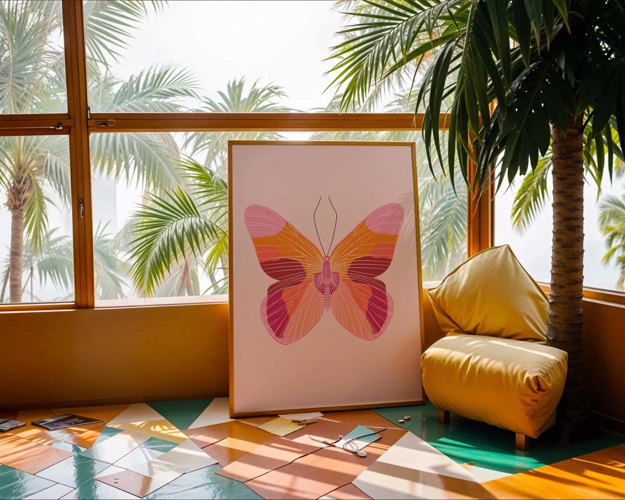 Pink & Orange Butterfly Art Print | Modern Minimalist Illustration wall art print, modern home decor, unframed artwork by Nomad & Nest