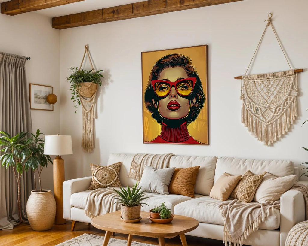 Modern Pop Art | Woman Portrait | Red Glasses, Mid-Century Fashion Print wall art print, modern home decor, unframed artwork by Nomad & Nest