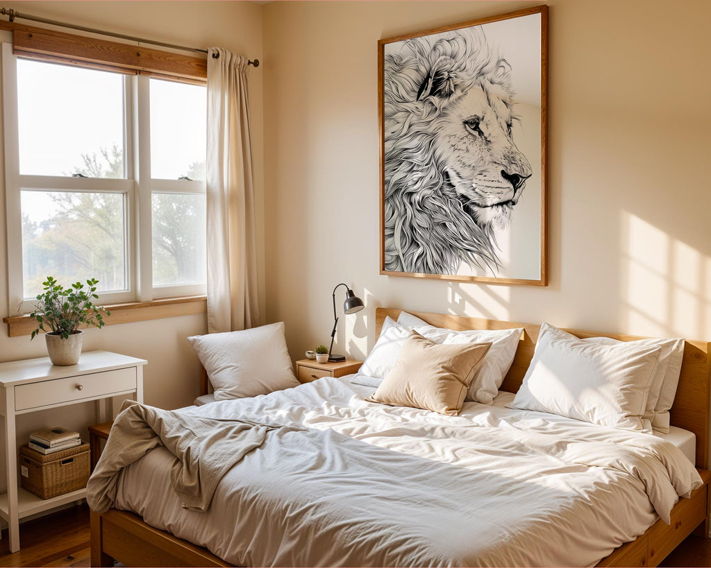 Lion Portrait Art Print | Black and White Safari Animal Illustration wall art print, modern home decor, unframed artwork by Nomad & Nest