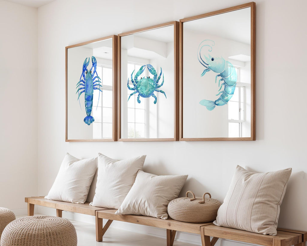 Colourful Prints | Watercolor Crab & Lobster Print Set • Coastal Kitchen Wall Art wall art print, modern home decor, unframed artwork by Nomad & Nest