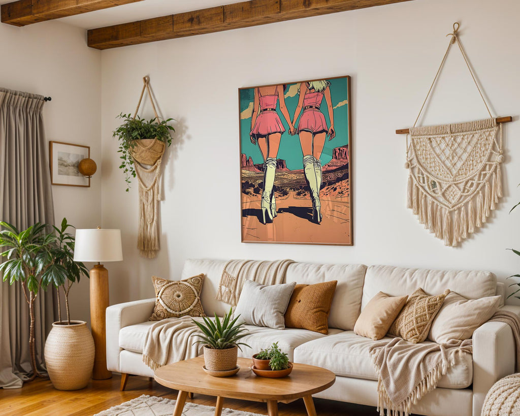 Modern Pop Art | Desert Print | Retro Pin-Up Girls, Pink Outfits wall art print, modern home decor, unframed artwork by Nomad & Nest