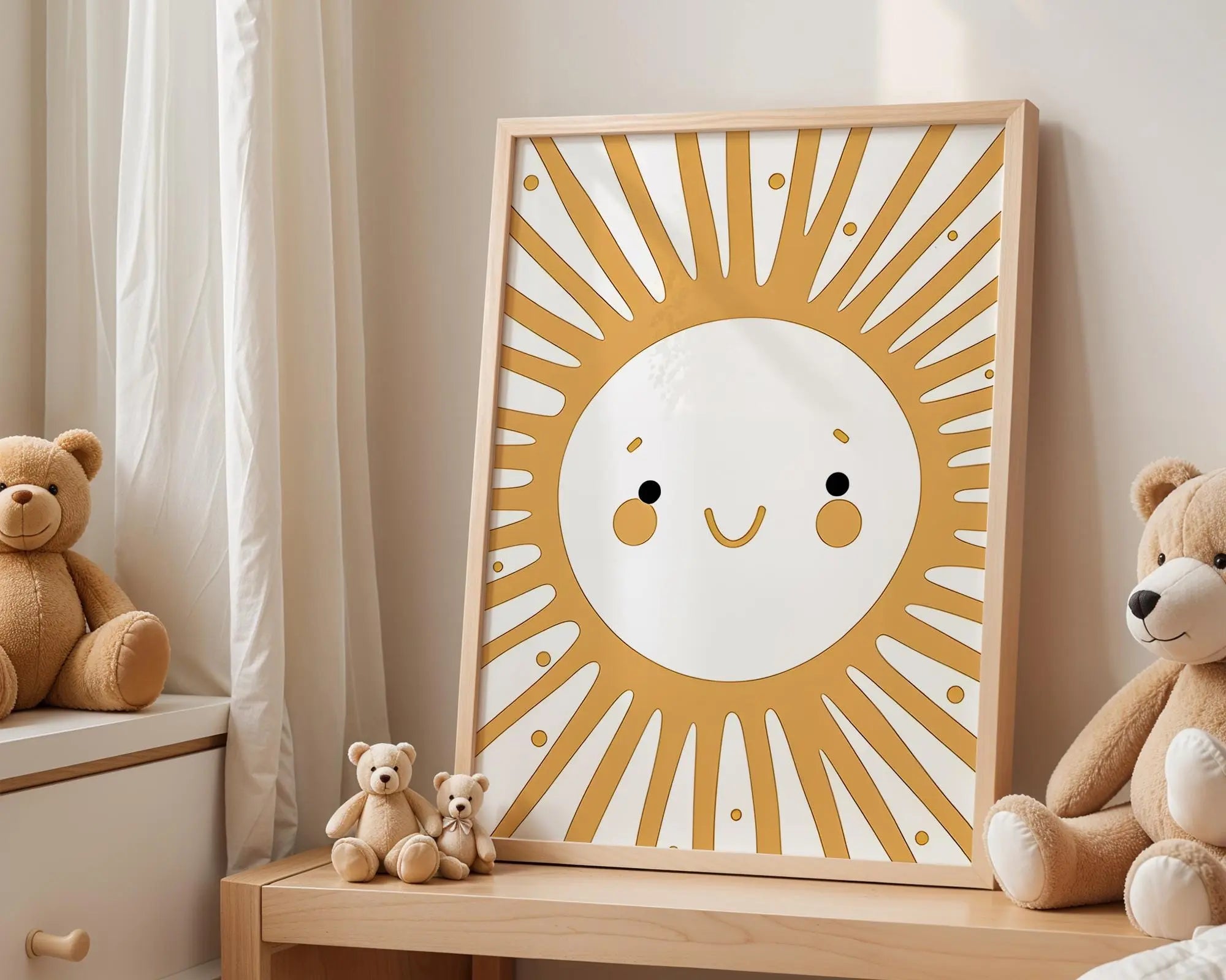 Playroom Ideas | Boho Sun Face Nursery Wall Art | Modern Celestial Baby Print wall art print, modern home decor, unframed artwork by Nomad & Nest