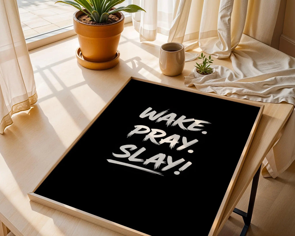 Positive Emotion | Wake Pray Slay Quote Print | Faith Inspired Bold Typography Wall Art wall art print, modern home decor, unframed artwork by Nomad & Nest
