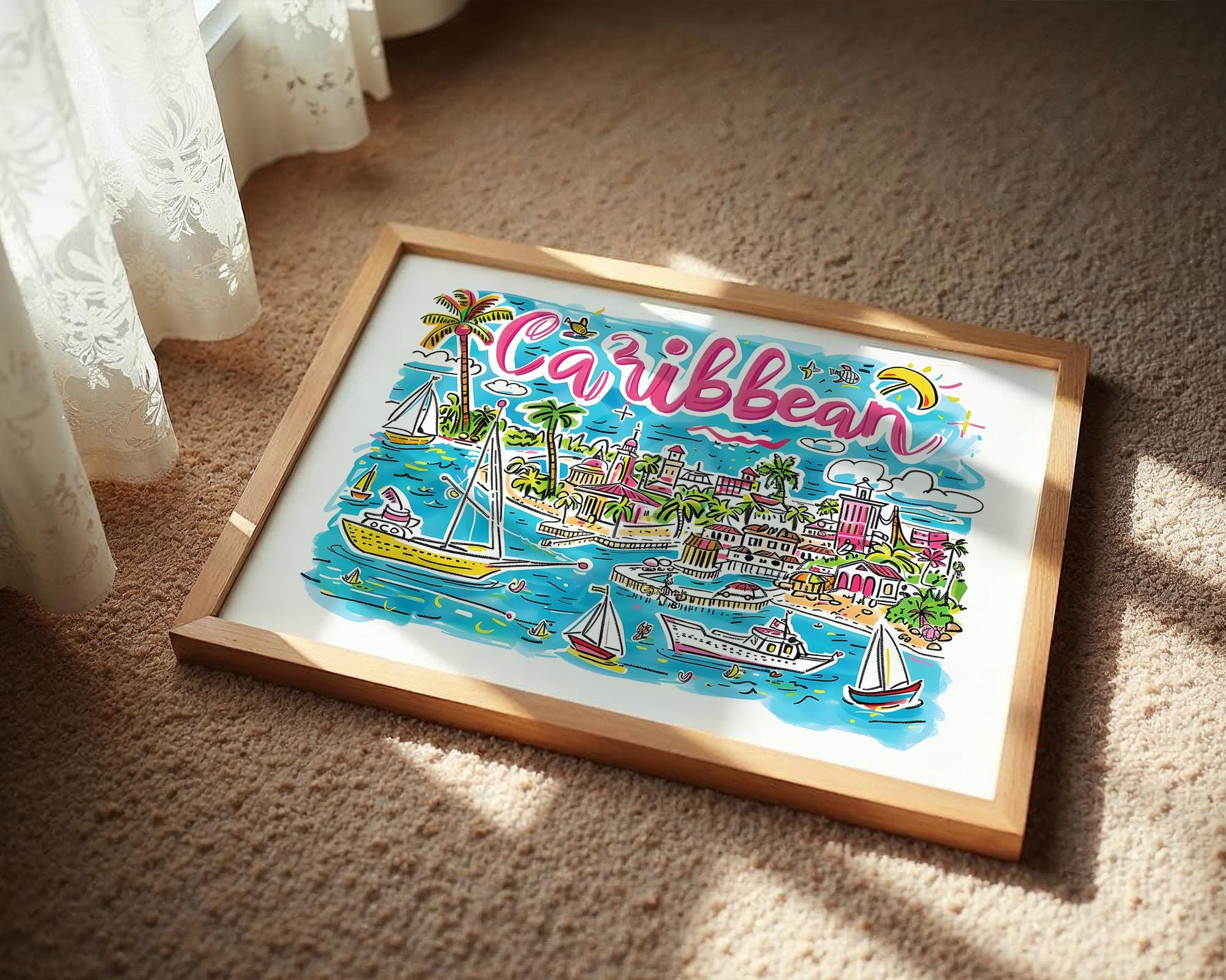 Caribbean Island Art Print | Colorful Travel Poster wall art print, modern home decor, unframed artwork by Nomad & Nest