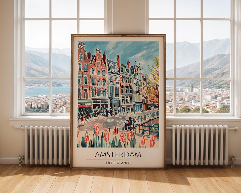 Amsterdam Canal Watercolor Print | Netherlands Travel Poster wall art print, modern home decor, unframed artwork by Nomad & Nest