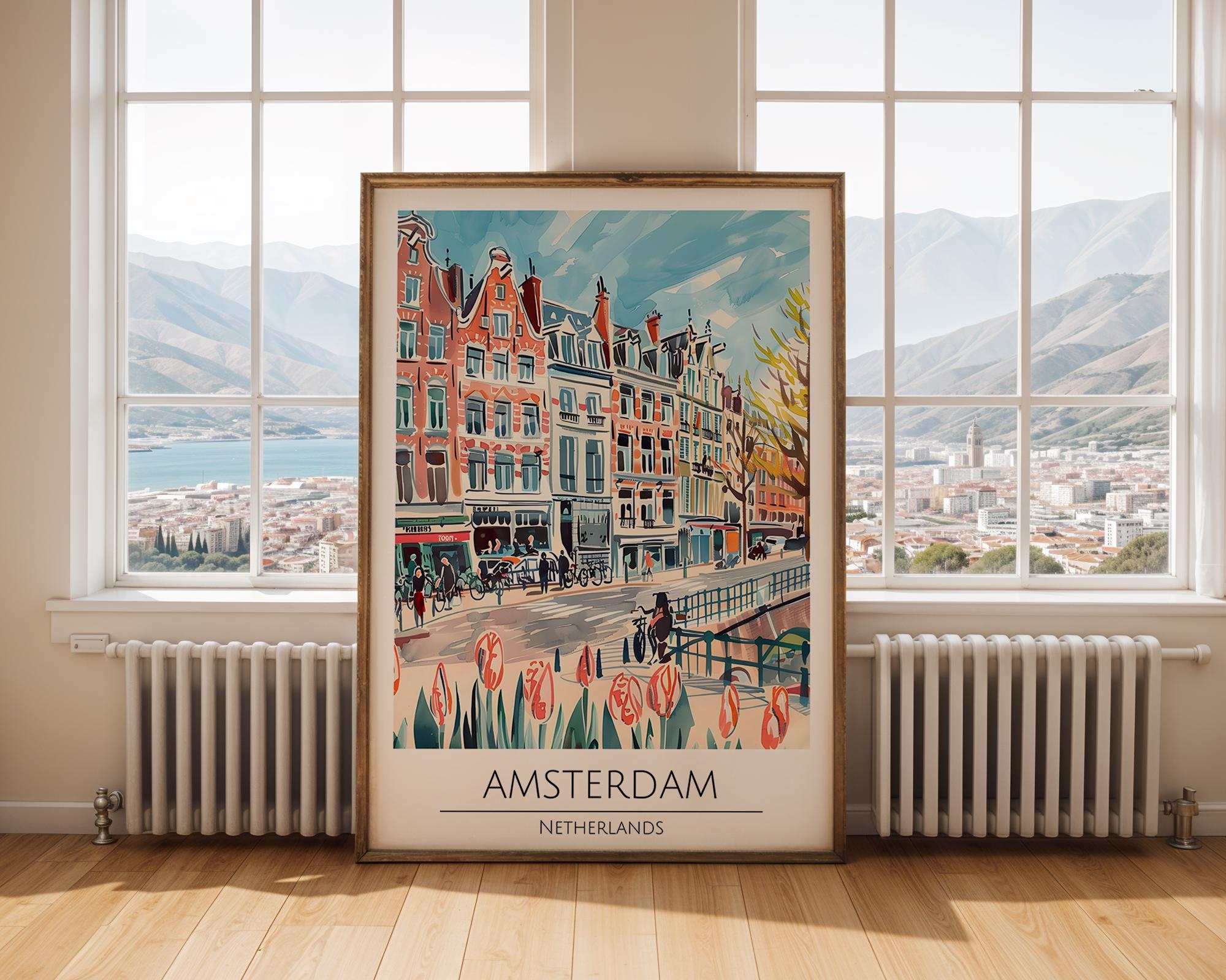 Amsterdam Canal Watercolor Print | Netherlands Travel Poster wall art print, modern home decor, unframed artwork by Nomad & Nest