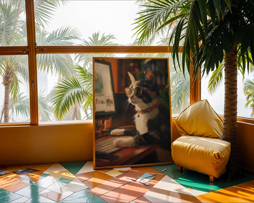 Cat Office Art Print | Funny Feline in Glasses, Modern Home Decor wall art print, modern home decor, unframed artwork by Nomad & Nest