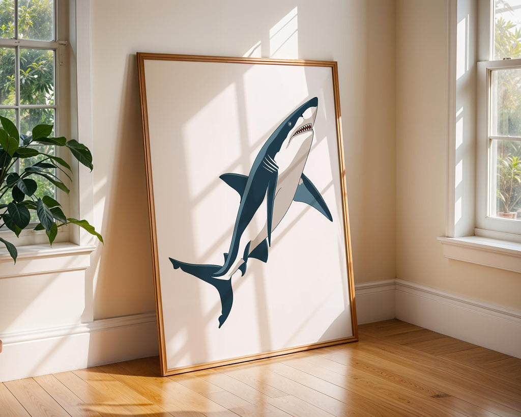 Modern Blue Great White Shark Print, Minimalist Ocean Wall Art wall art print, modern home decor, unframed artwork by Nomad & Nest