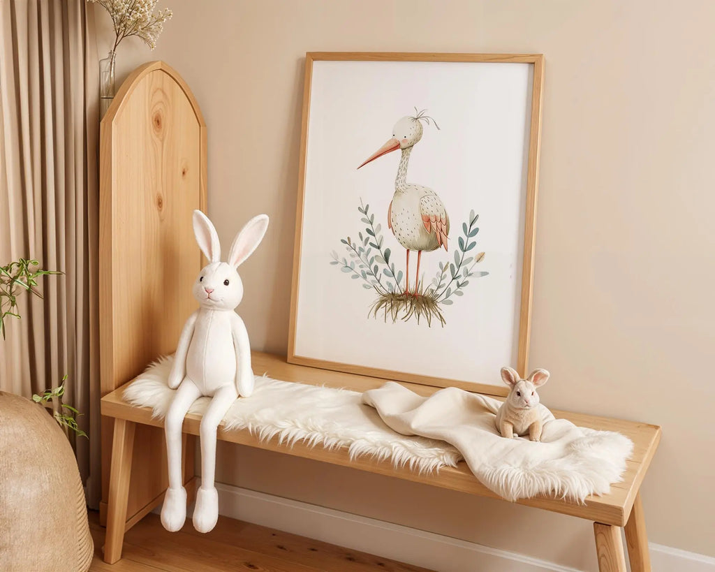 Playroom Ideas | Tall Stork Nursery Wall Art | Nature Bird Baby Decor Print wall art print, modern home decor, unframed artwork by Nomad & Nest