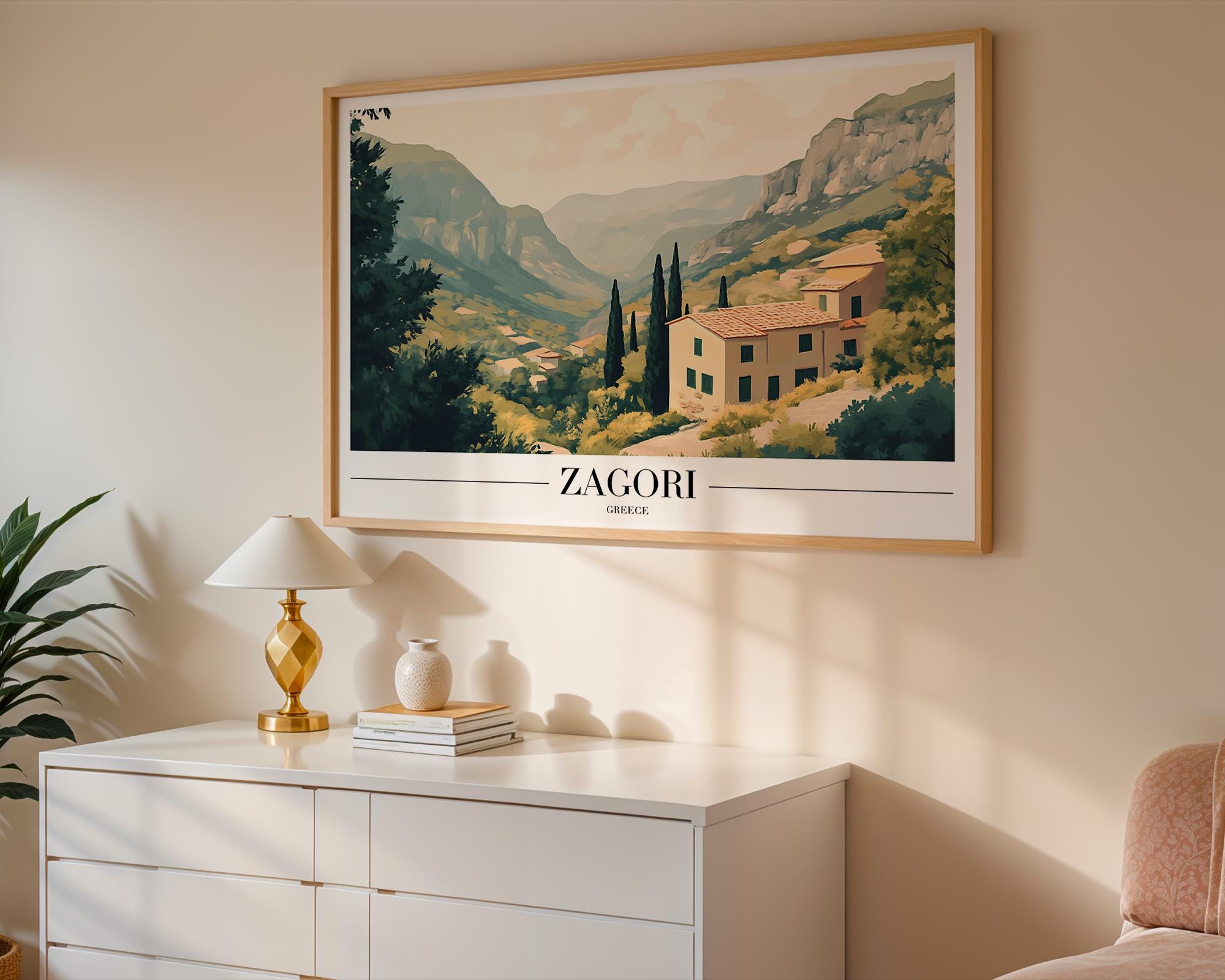 Zagori Greece Travel Poster | Rustic Mountain Village Art Print wall art print, modern home decor, unframed artwork by Nomad & Nest