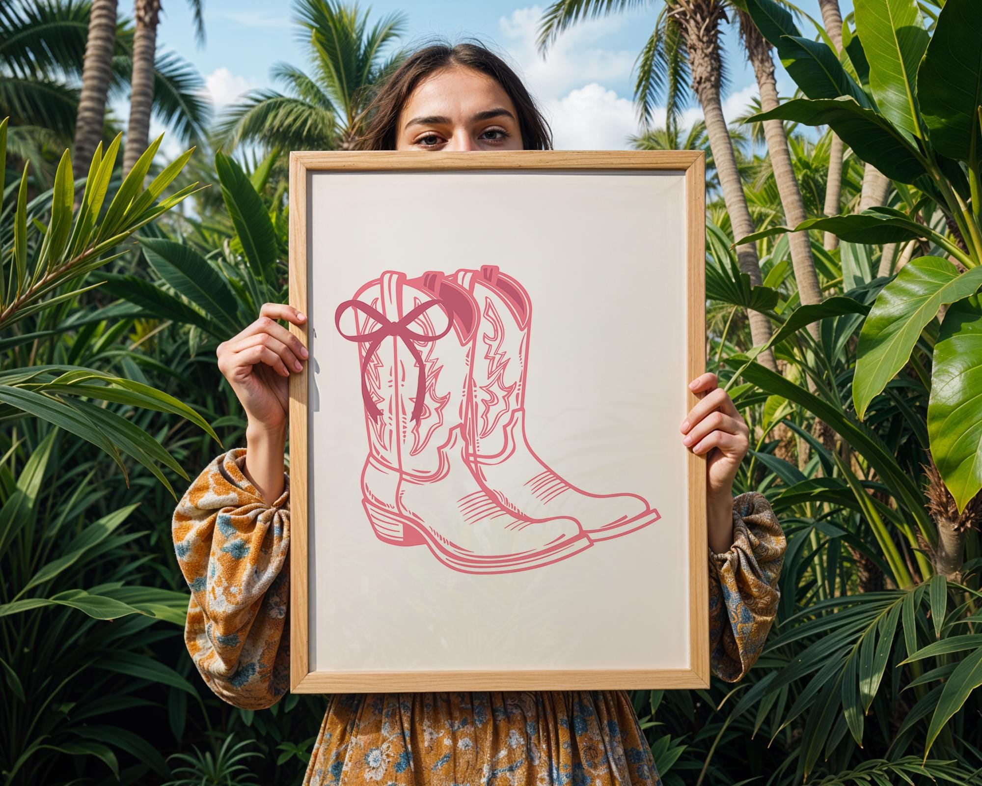 Pink Cowboy Boots Line Art Print | Girly Western Decor wall art print, modern home decor, unframed artwork by Nomad & Nest