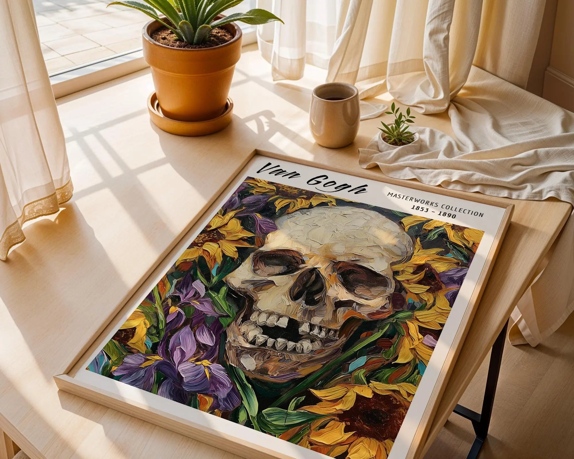 Van Gogh Print | Skull Art  | Gothic Sunflowers & Irises Poster wall art print, modern home decor, unframed artwork by Nomad & Nest