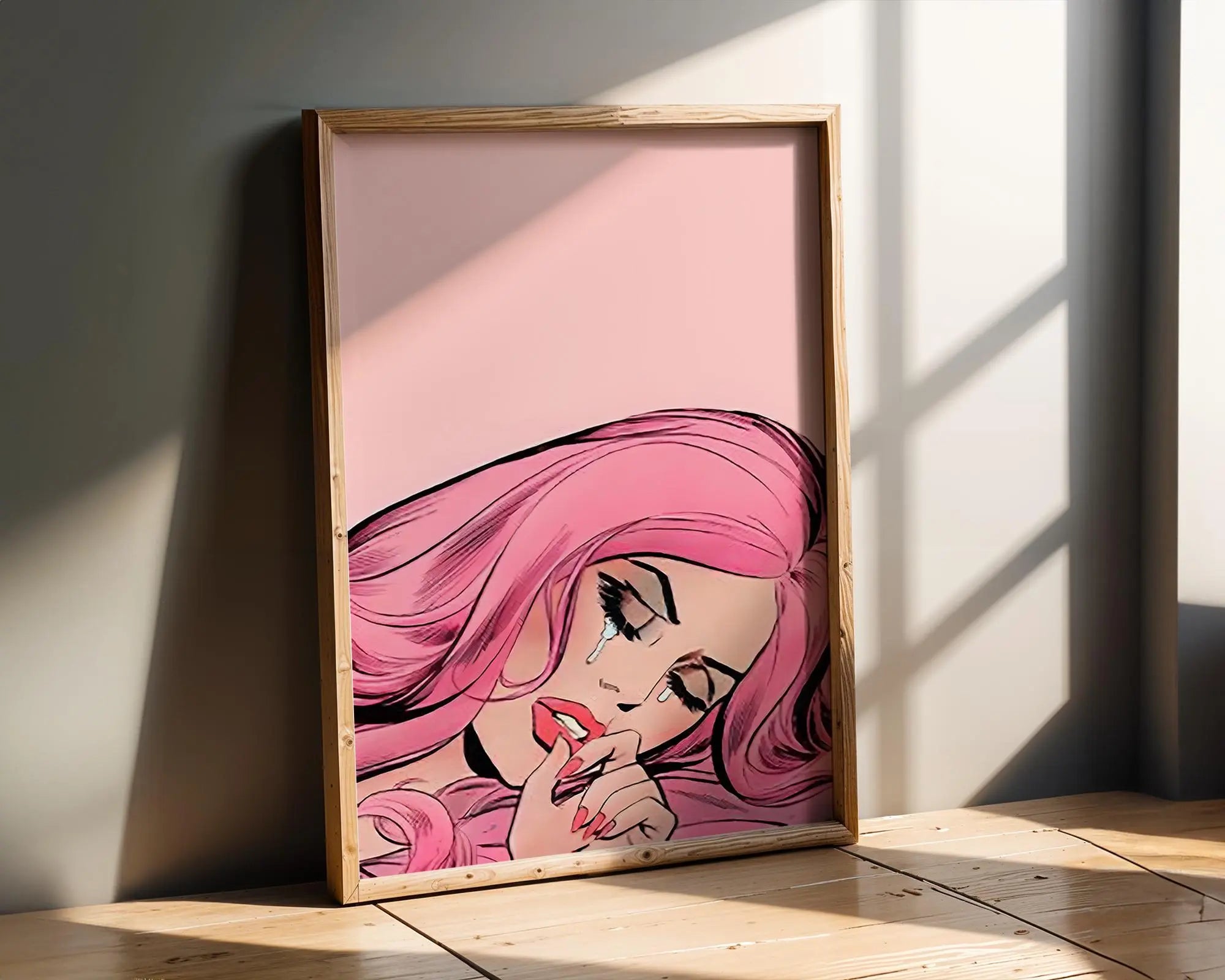 Modern Pop Art | Pink  Girl Print | Retro Comic Book Style Portrait wall art print, modern home decor, unframed artwork by Nomad & Nest