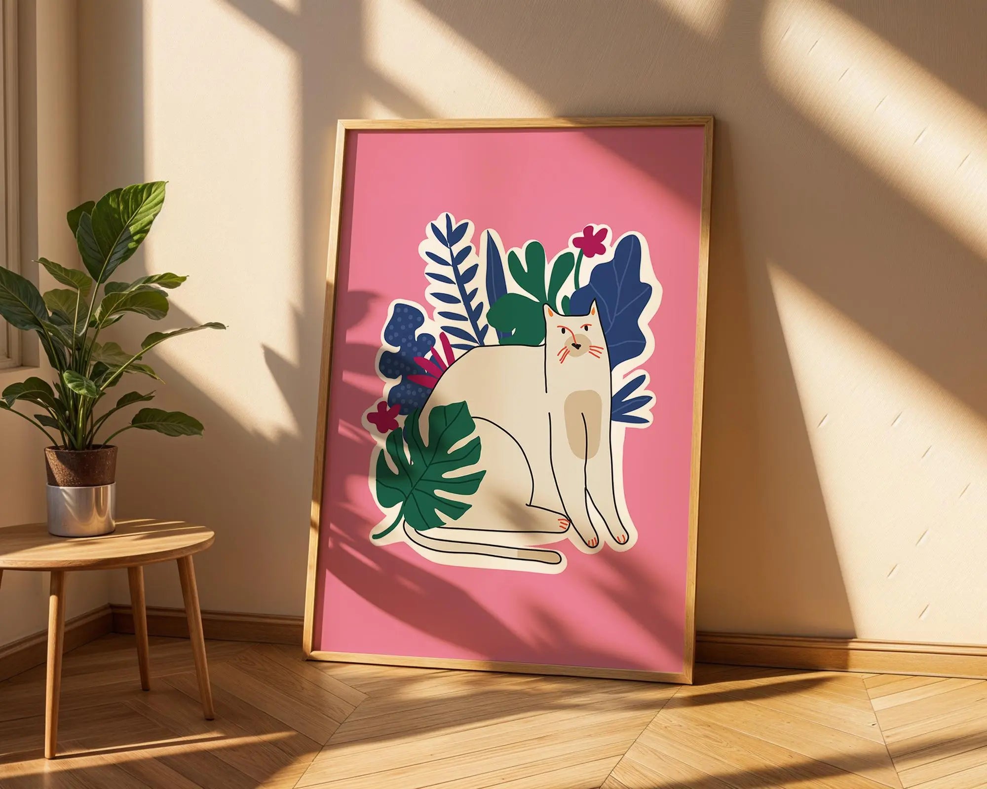 Cat Botanical Print | Whimsical Animal Wall Art wall art print, modern home decor, unframed artwork by Nomad & Nest