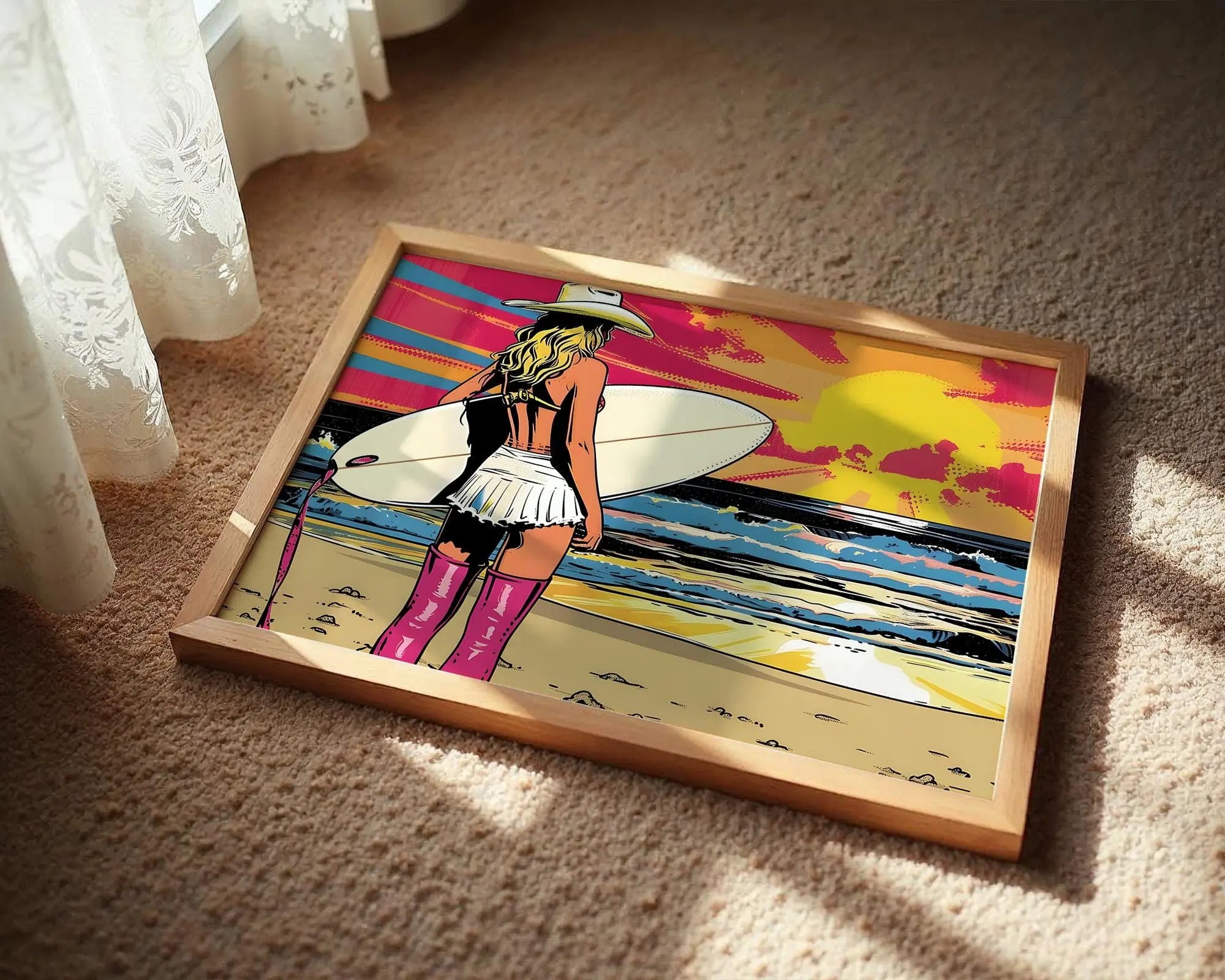 Modern Pop Art | Retro Cowgirl Surfer Beach Print |  Coastal  Decor wall art print, modern home decor, unframed artwork by Nomad & Nest