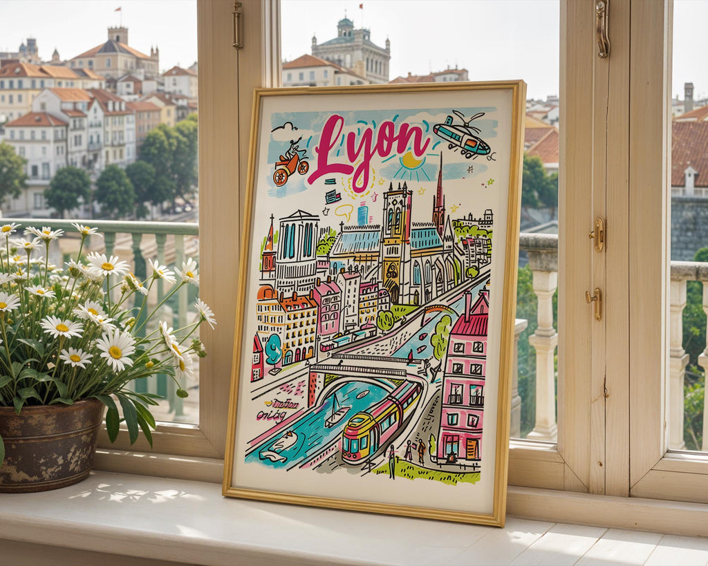 Lyon France City Poster | Colorful European Travel Print wall art print, modern home decor, unframed artwork by Nomad & Nest