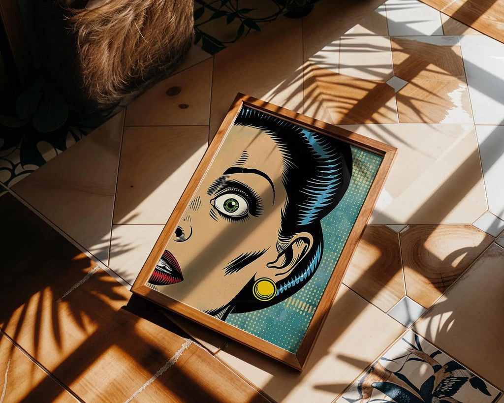 Modern Pop Art | Retro  Woman Portrait Print | Mid-Century Modern Comic Poster wall art print, modern home decor, unframed artwork by Nomad & Nest