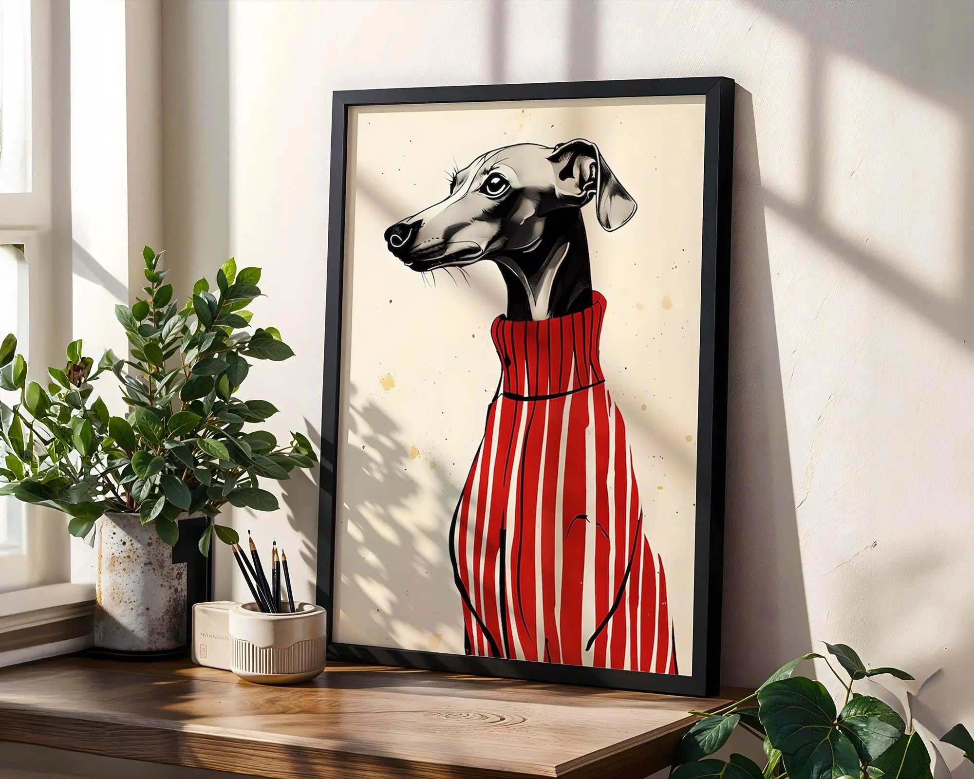Positive Emotion | Greyhound Dog Wall Art | Stylish Pet Illustration | Modern Animal Decor Print wall art print, modern home decor, unframed artwork by Nomad & Nest