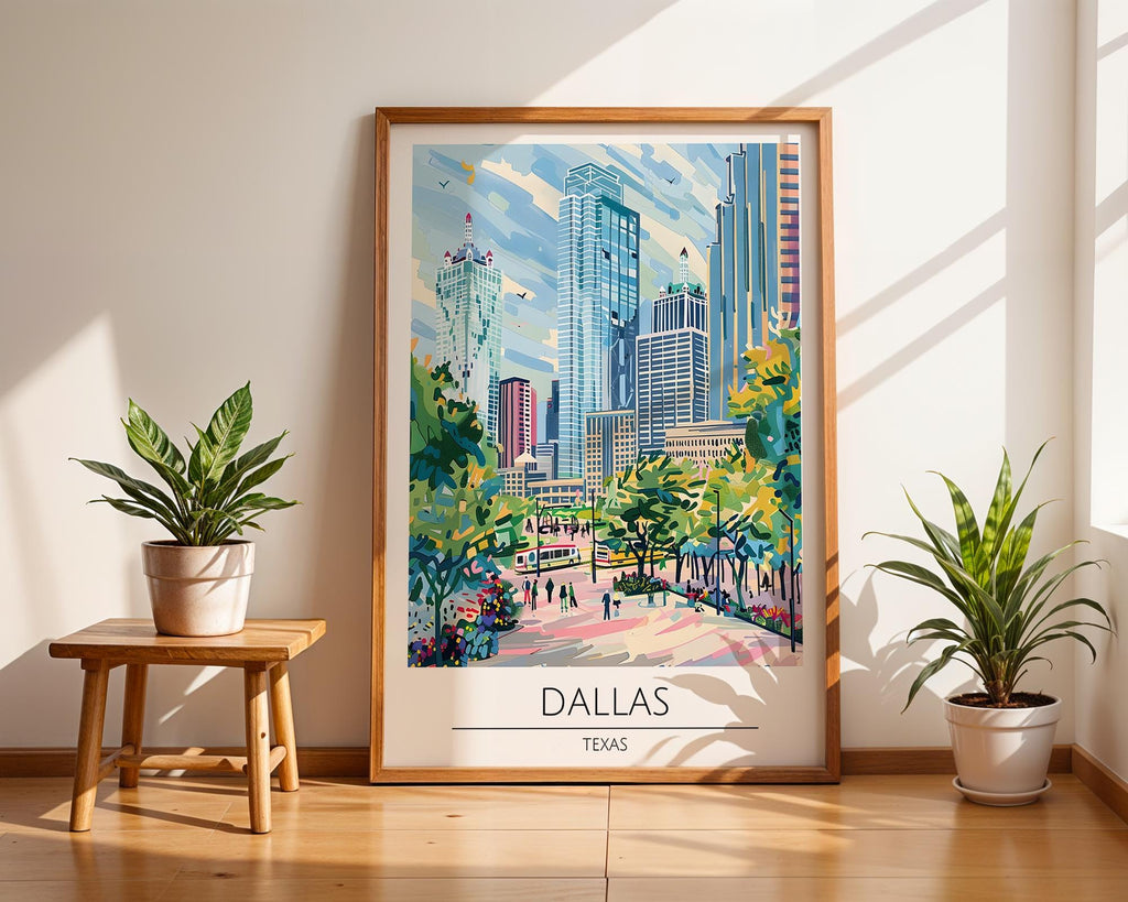Dallas Texas Skyline Art Print | Colorful Urban Travel Poster wall art print, modern home decor, unframed artwork by Nomad & Nest