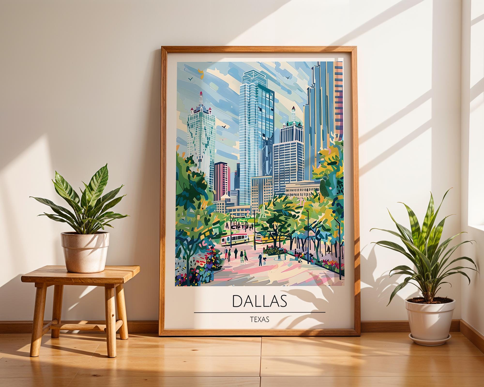 Dallas Texas Skyline Art Print | Colorful Urban Travel Poster wall art print, modern home decor, unframed artwork by Nomad & Nest