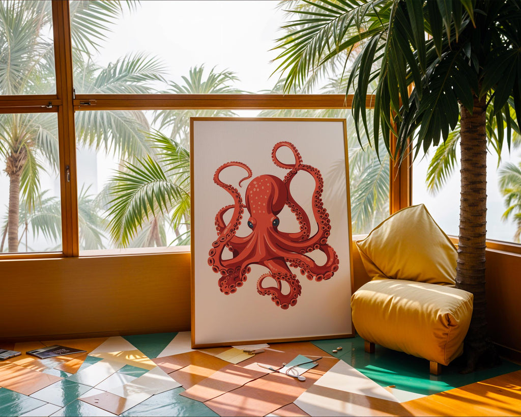 Orange Octopus Art Print | Modern Marine Nursery Decor wall art print, modern home decor, unframed artwork by Nomad & Nest