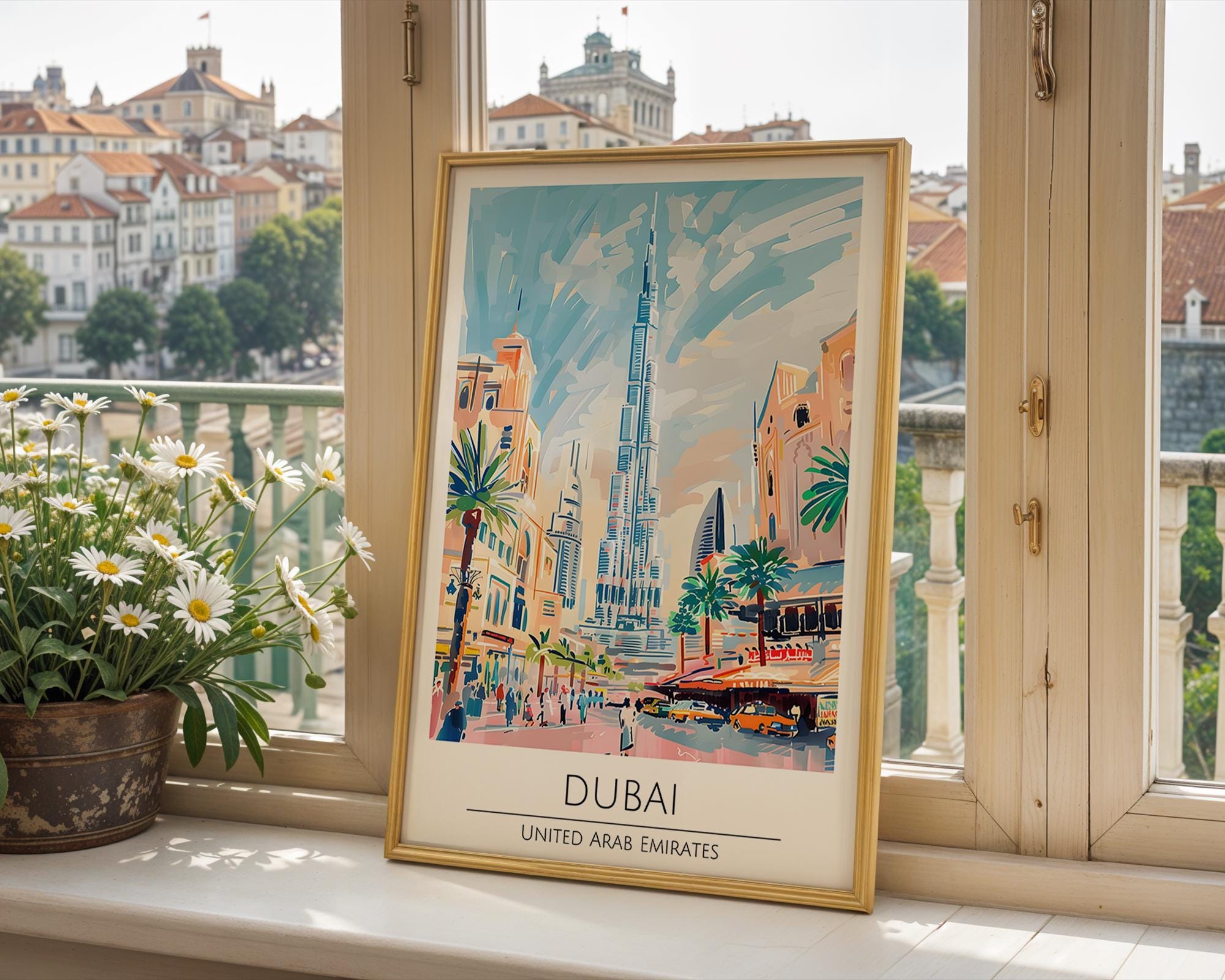 Dubai Skyline Art Print | Colorful Middle East Travel Poster wall art print, modern home decor, unframed artwork by Nomad & Nest