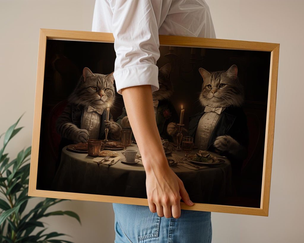 Tuxedo Cats Dinner Print | Victorian Anthropomorphic Animal Wall Art wall art print, modern home decor, unframed artwork by Nomad & Nest