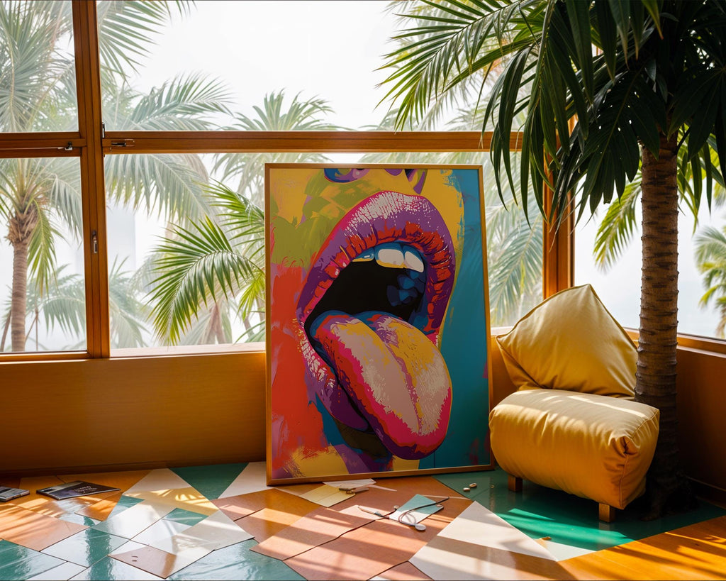 Colourful Prints | Pop Art Lips Print |  Tongue, Modern Home Decor wall art print, modern home decor, unframed artwork by Nomad & Nest