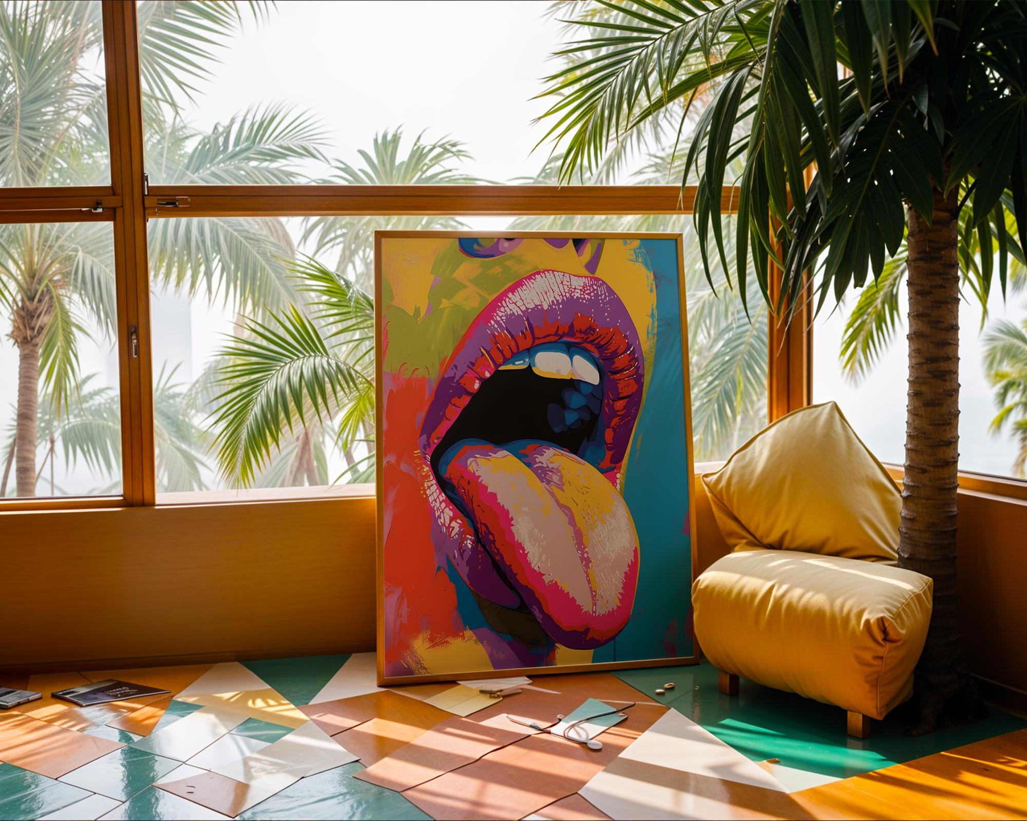Colourful Prints | Pop Art Lips Print |  Tongue, Modern Home Decor wall art print, modern home decor, unframed artwork by Nomad & Nest