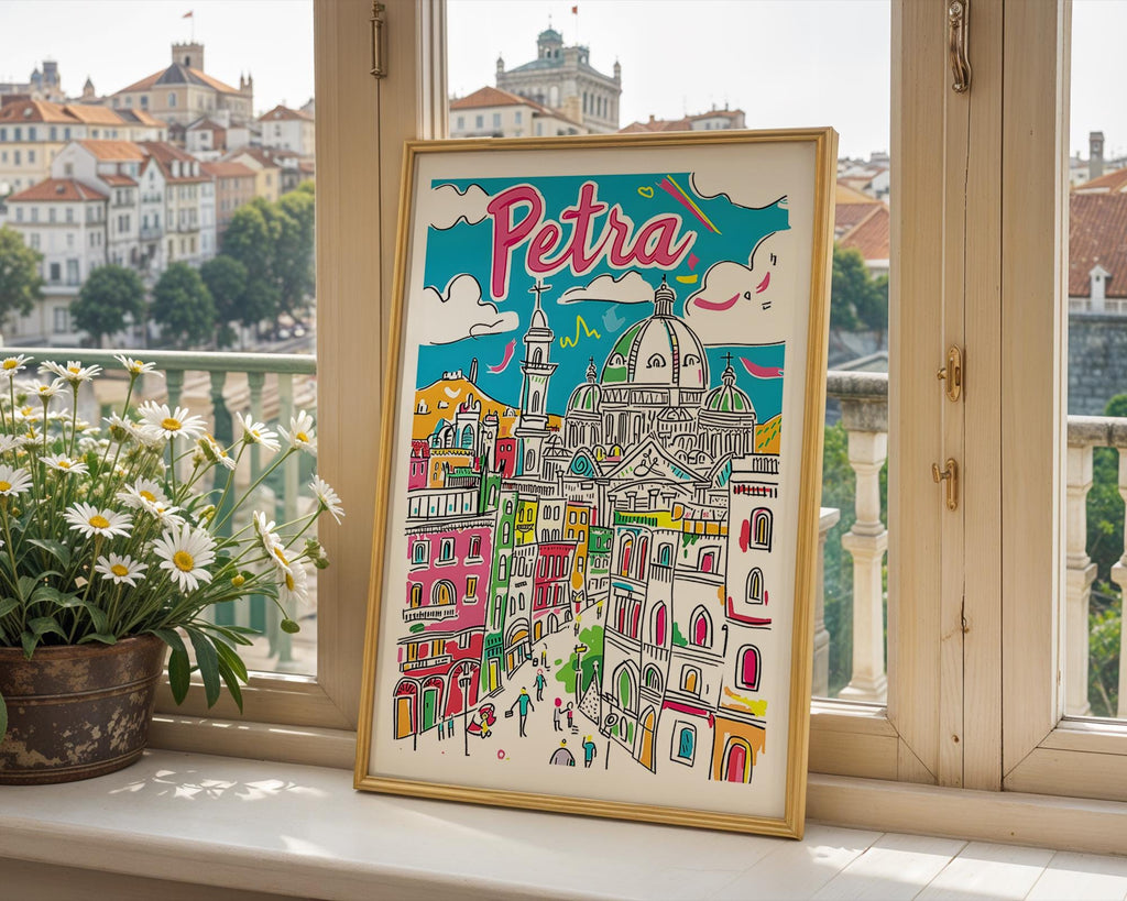 Petra Jordan Art Print | Colorful City Architecture Travel Poster wall art print, modern home decor, unframed artwork by Nomad & Nest