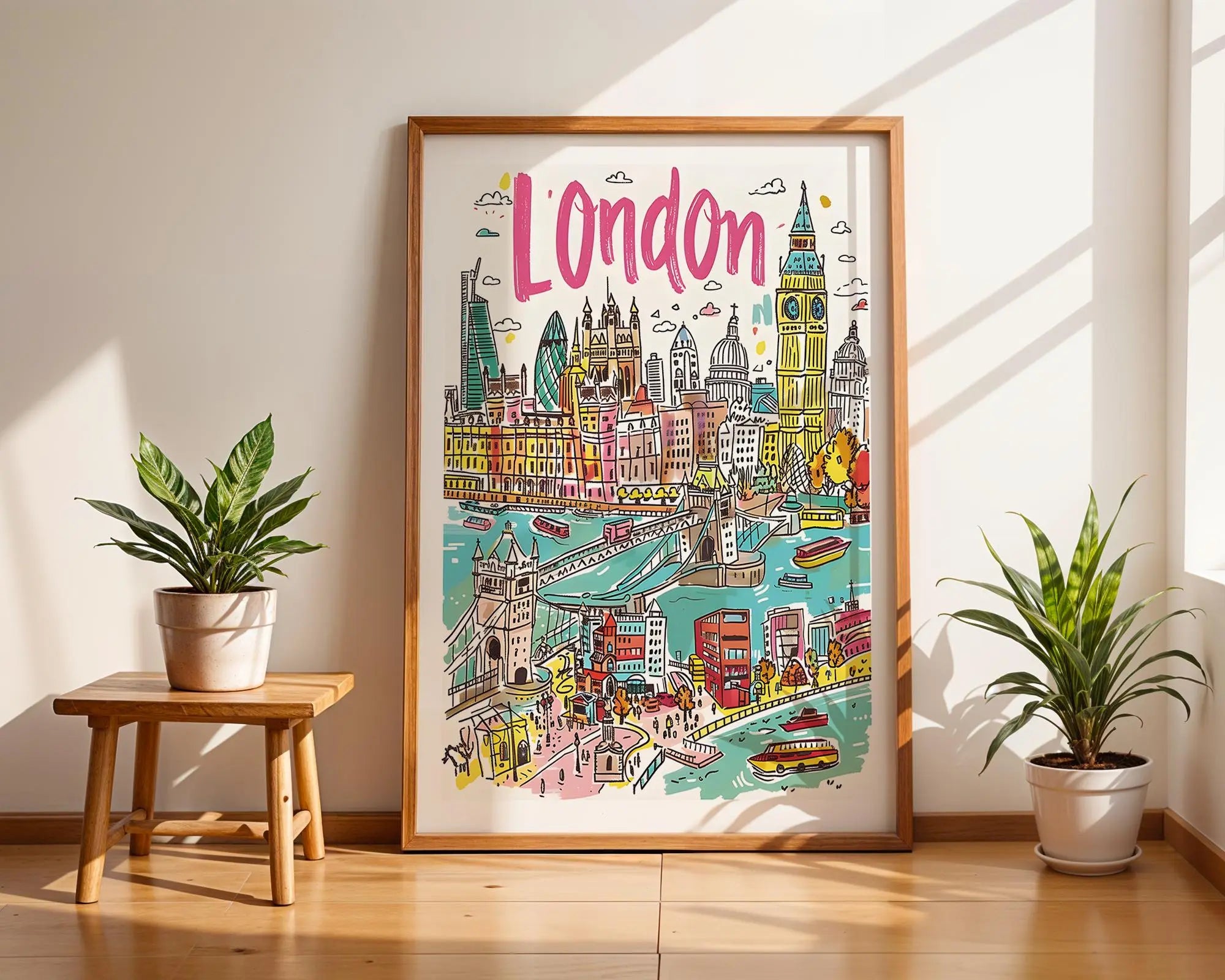 London Art Print | Big Ben, Tower Bridge Cityscape Poster wall art print, modern home decor, unframed artwork by Nomad & Nest