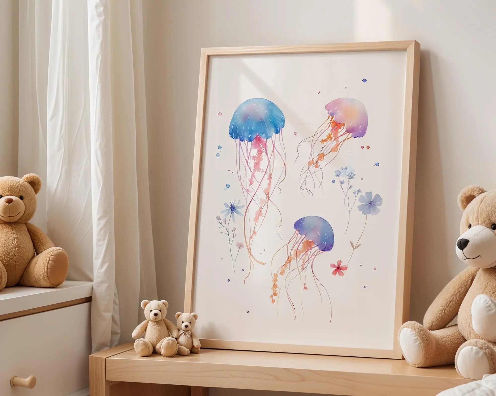 Playroom Ideas | Watercolour Jellyfish Nursery Art | Ocean Animal Wall Print wall art print, modern home decor, unframed artwork by Nomad & Nest