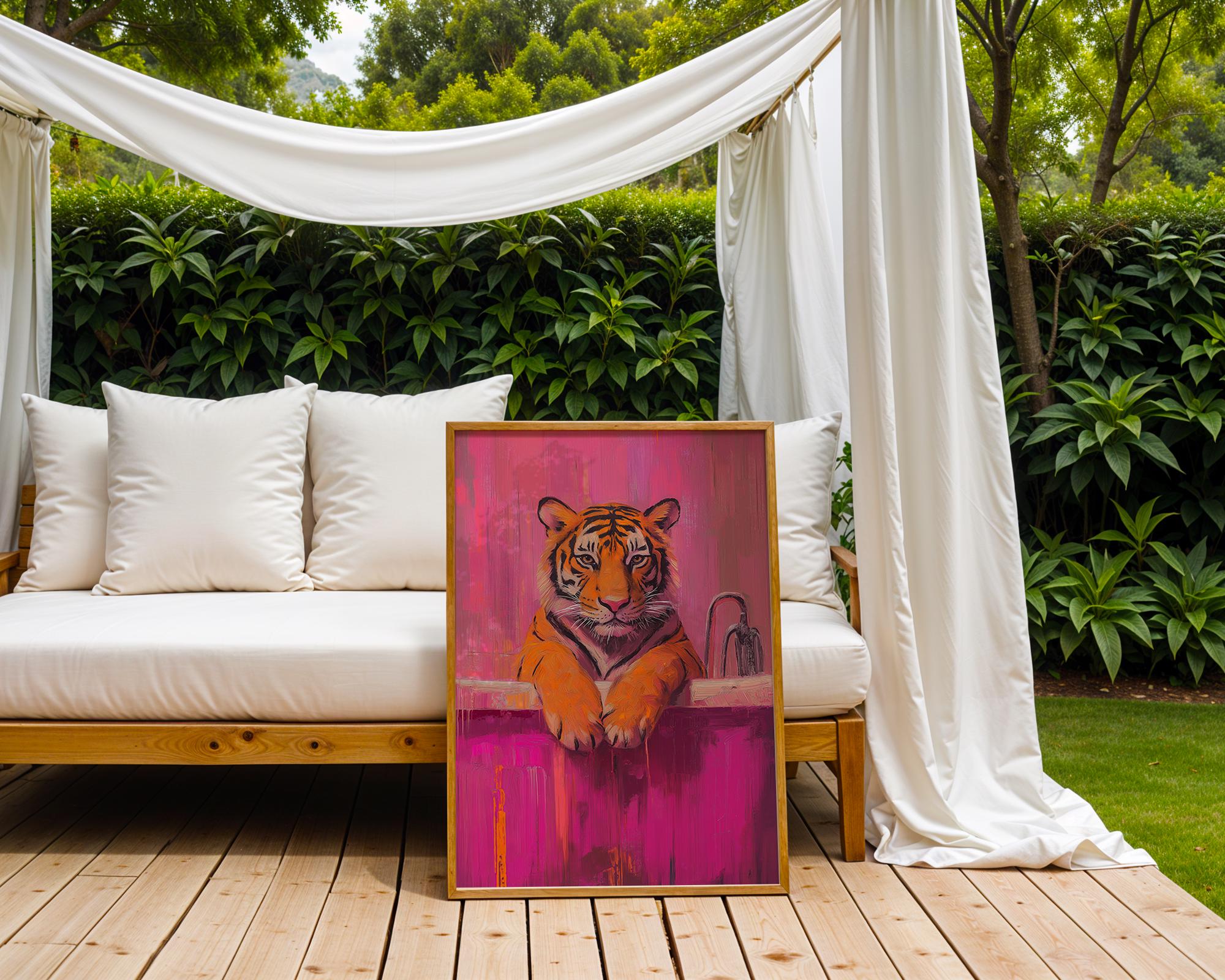 Tiger in Bathtub Print | Modern Maximalist Bathroom Wall Art wall art print, modern home decor, unframed artwork by Nomad & Nest