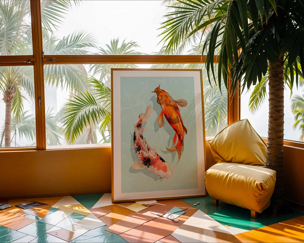 Koi Fish Wall Art Print | Japanese Zen Illustration wall art print, modern home decor, unframed artwork by Nomad & Nest