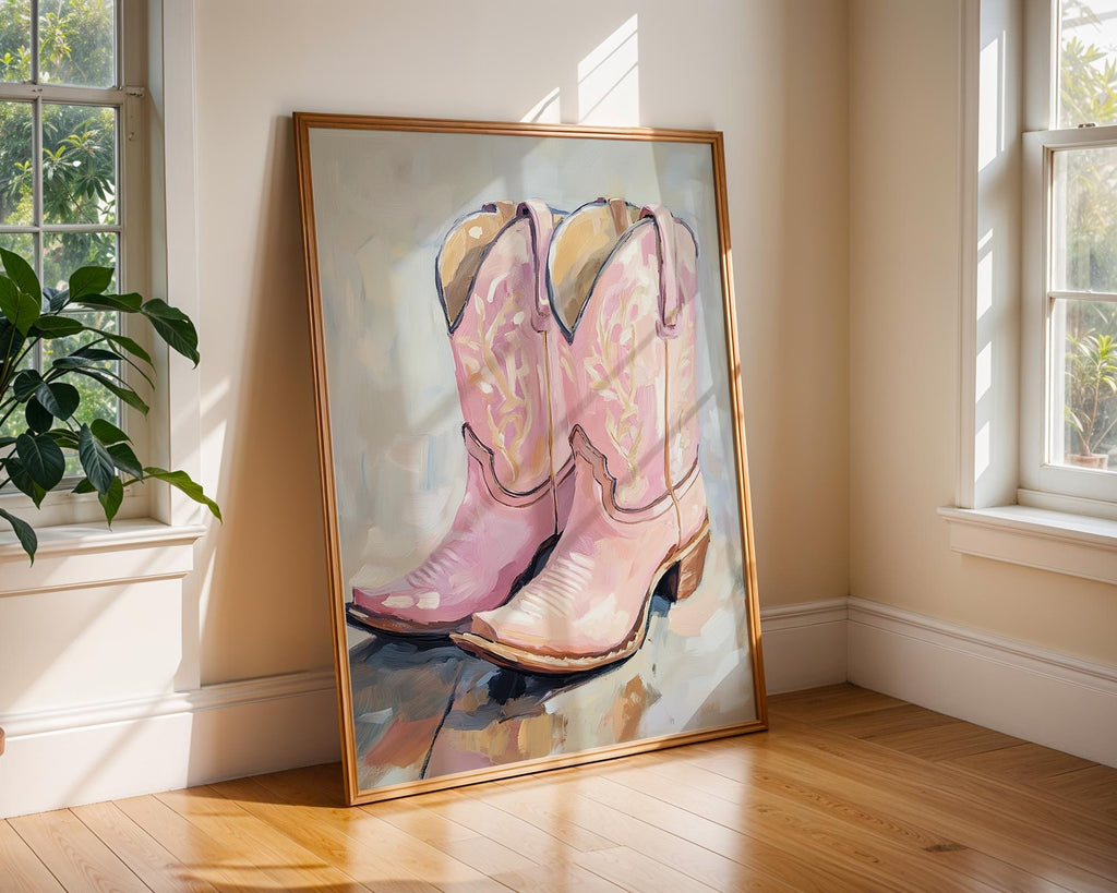 Pink Cowgirl Boots Oil Painting | Modern Western Art Poster wall art print, modern home decor, unframed artwork by Nomad & Nest