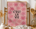 C’est La Vie Print | Pink Floral French Quote Poster wall art print, modern home decor, unframed artwork by Nomad & Nest