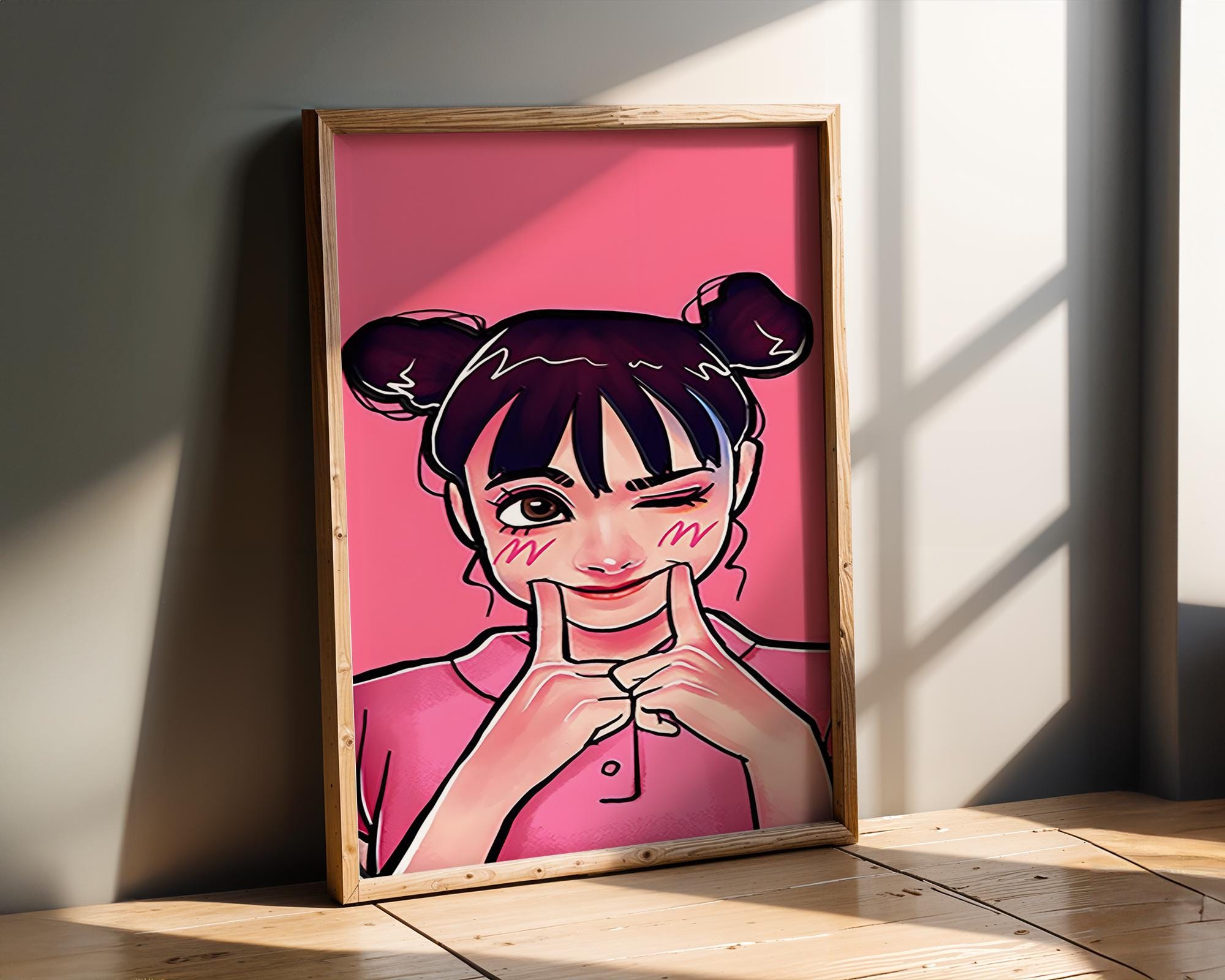 Modern Pop Art | Winking Girl  Poster | Kawaii Pink Cartoon Decor wall art print, modern home decor, unframed artwork by Nomad & Nest