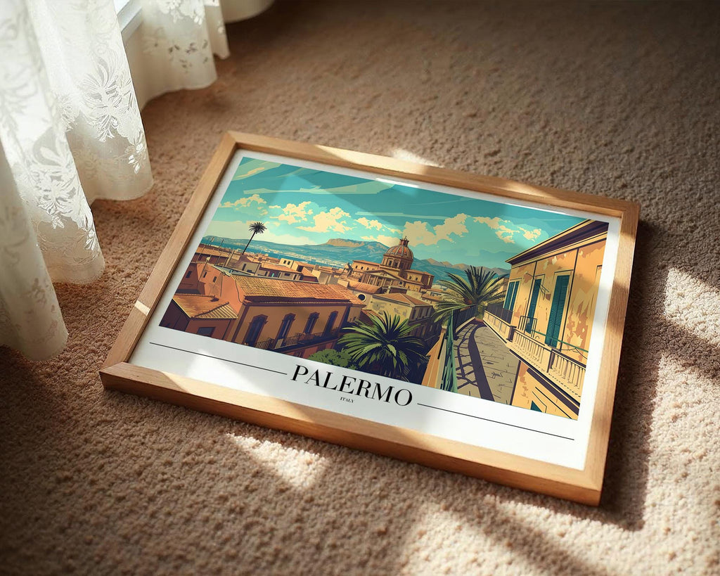 Palermo Sicily Travel Poster | Vintage Italian Rooftop Art Print wall art print, modern home decor, unframed artwork by Nomad & Nest