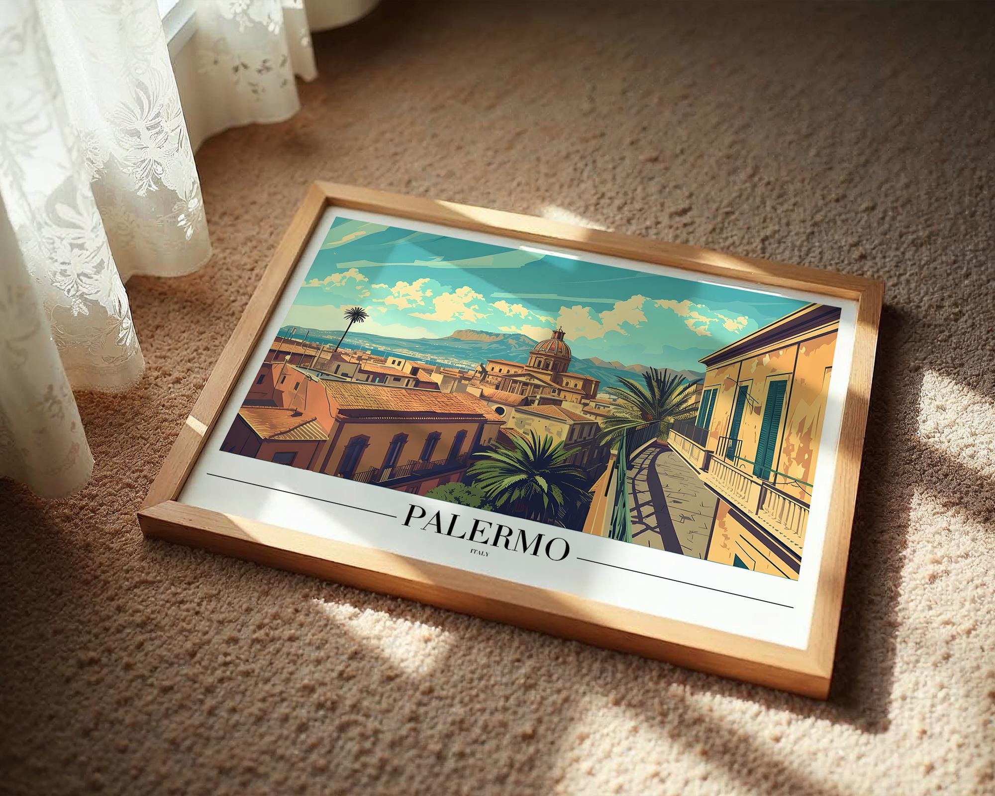 Palermo Sicily Travel Poster | Vintage Italian Rooftop Art Print wall art print, modern home decor, unframed artwork by Nomad & Nest