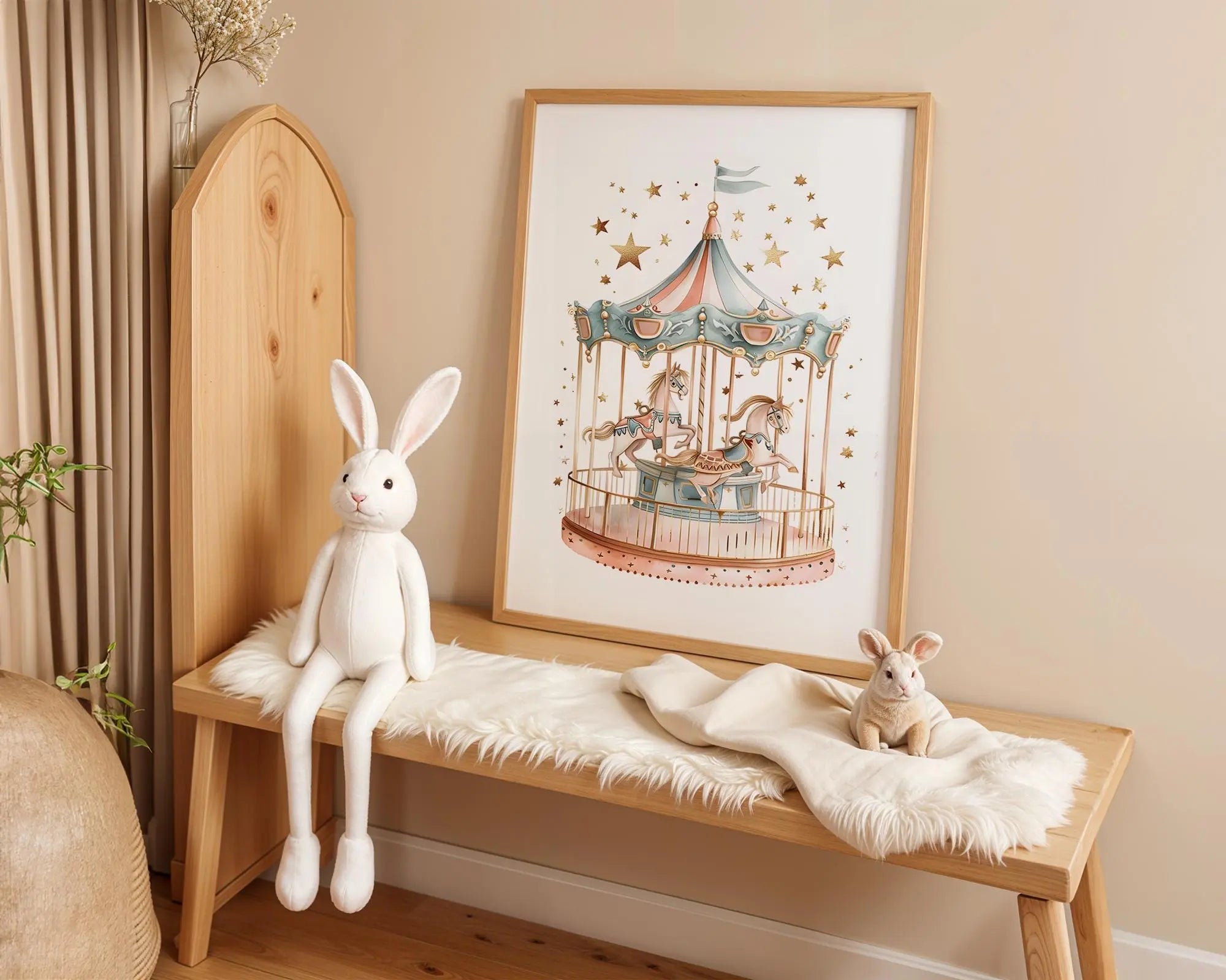 Playroom Ideas | Carousel Nursery Wall Art | Fairground Horses Baby Print wall art print, modern home decor, unframed artwork by Nomad & Nest