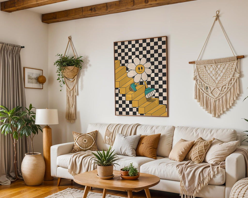 Modern Pop Art | Retro 70s Daisy Flower Print | Checkerboard Staircase  Poster wall art print, modern home decor, unframed artwork by Nomad & Nest