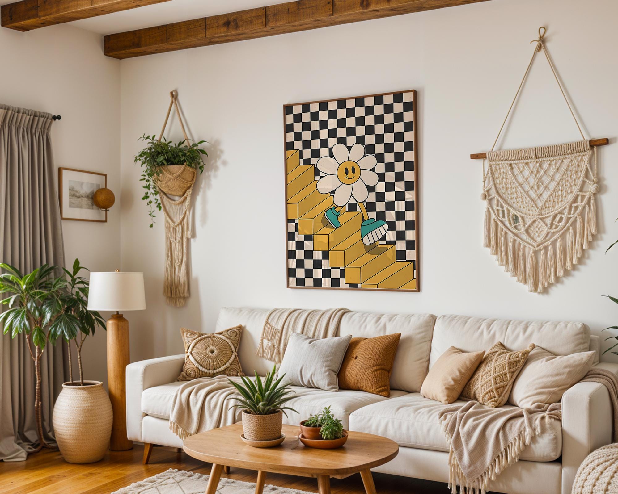 Modern Pop Art | Retro 70s Daisy Flower Print | Checkerboard Staircase  Poster wall art print, modern home decor, unframed artwork by Nomad & Nest
