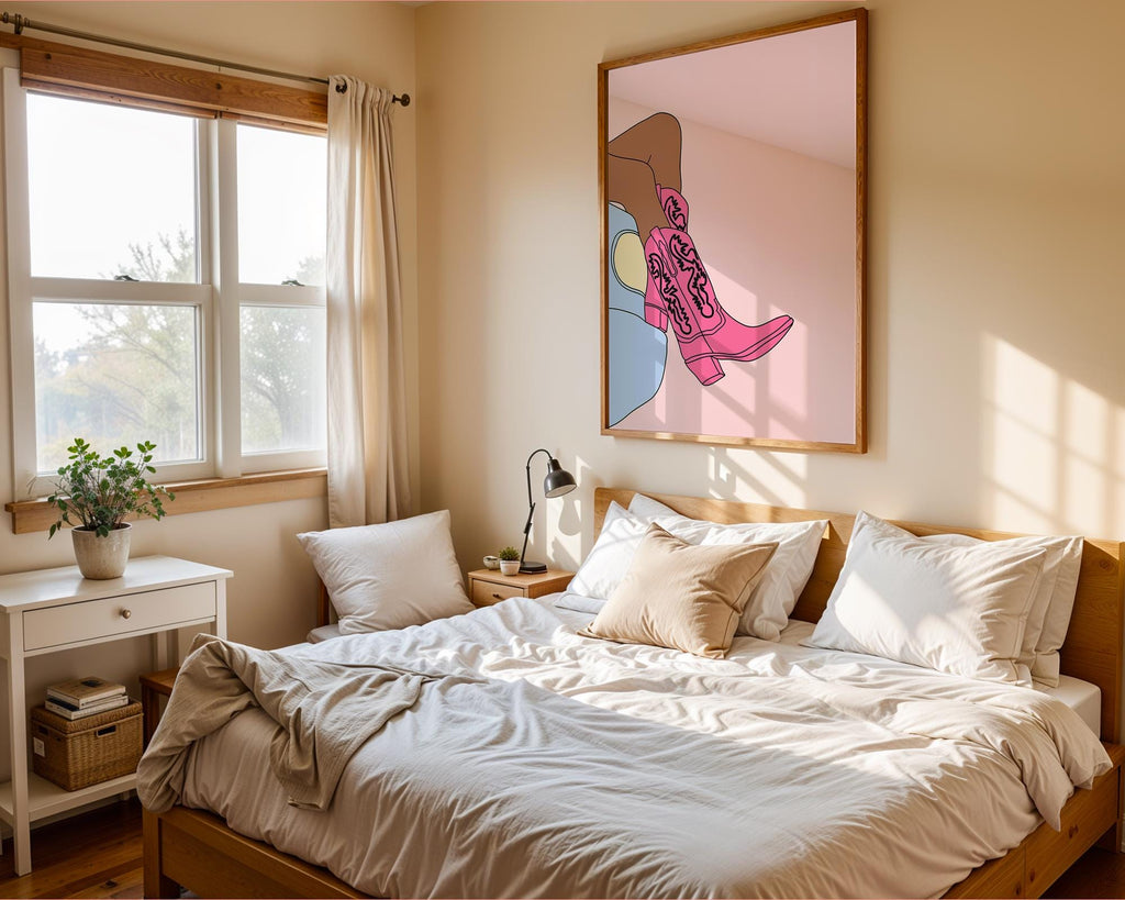 Pink Cowboy Boots Art Print | Coastal Cowgirl Wall Decor wall art print, modern home decor, unframed artwork by Nomad & Nest