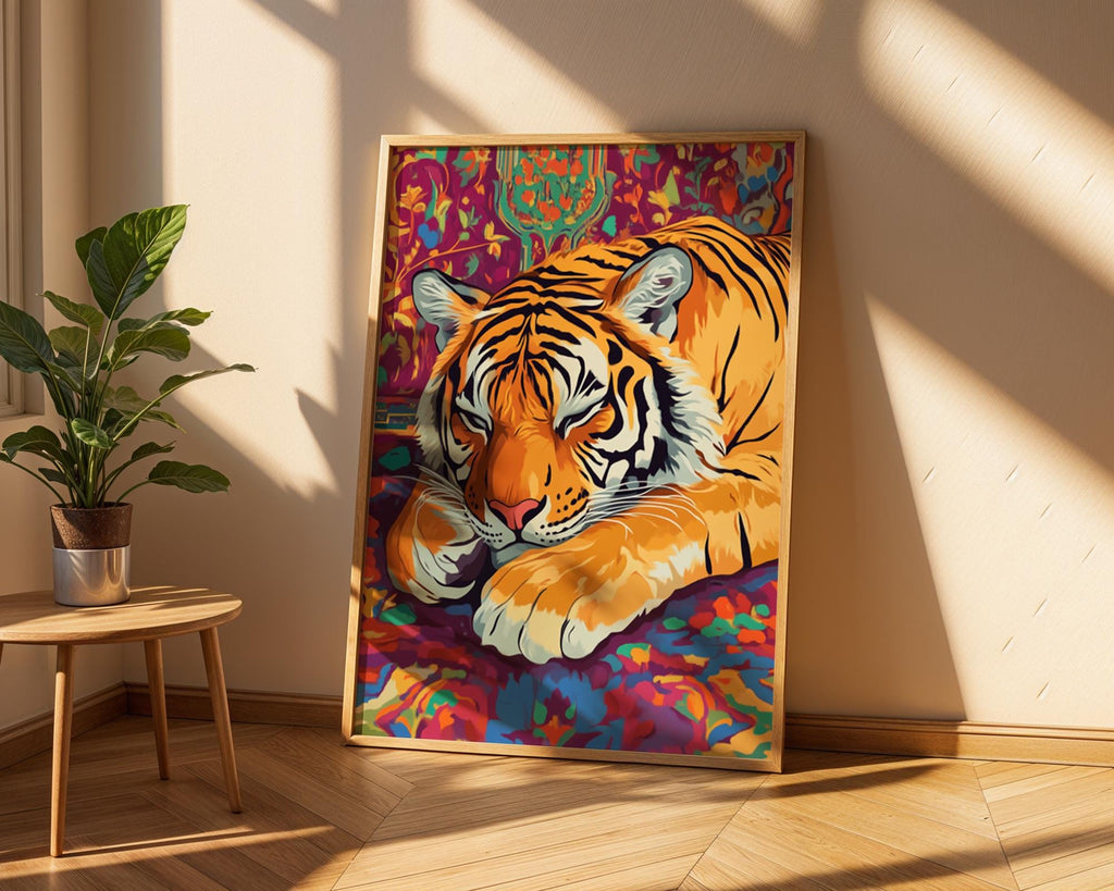 Sleeping Tiger Art Print | Bohemian Jungle Home Decor wall art print, modern home decor, unframed artwork by Nomad & Nest