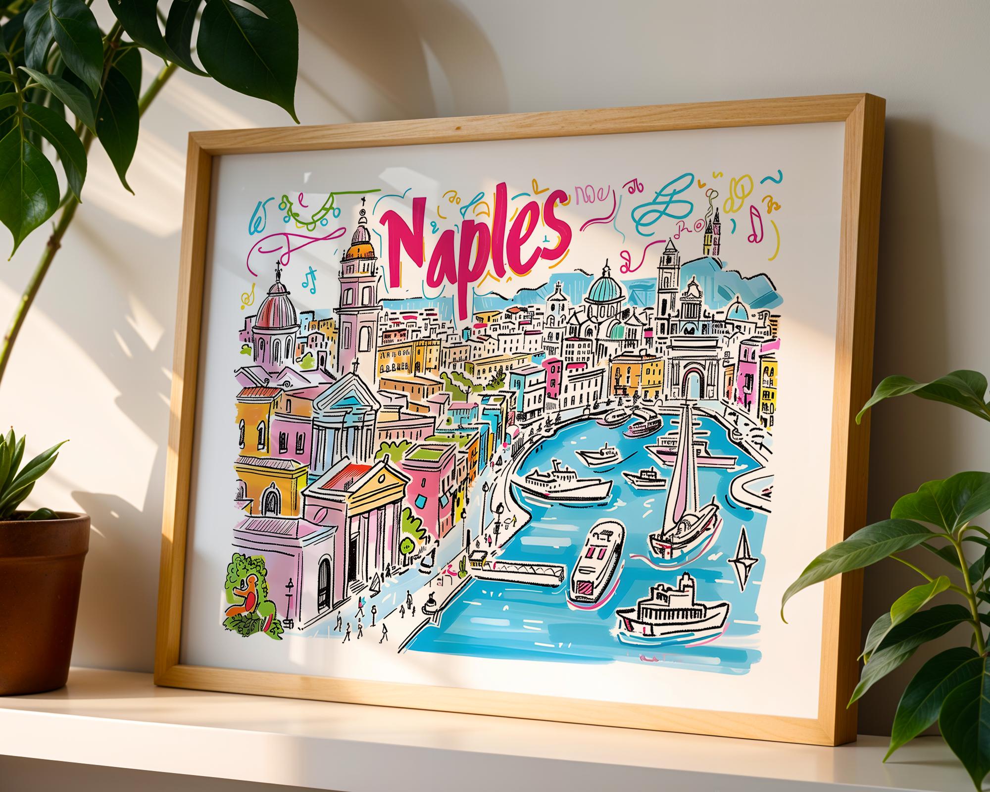 Naples Italy Travel Poster | Colorful Mediterranean Coast Art wall art print, modern home decor, unframed artwork by Nomad & Nest
