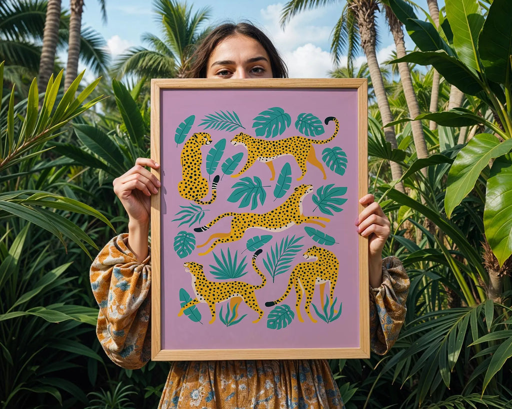Cheetah Jungle Art Print | Boho Safari Animal Illustration wall art print, modern home decor, unframed artwork by Nomad & Nest