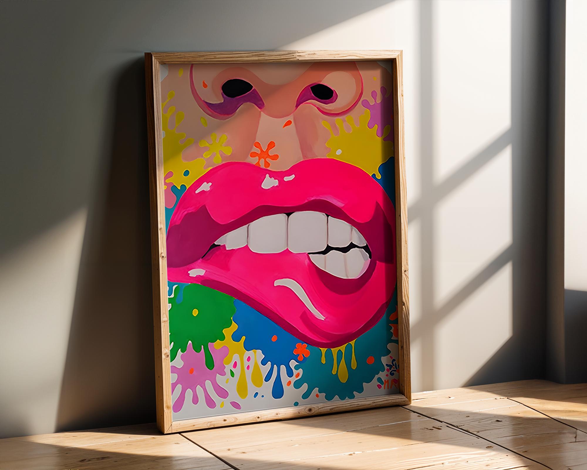 Modern Pop Art | Neon Pink Lips  Print | Retro Graffiti Mouth Illustration wall art print, modern home decor, unframed artwork by Nomad & Nest